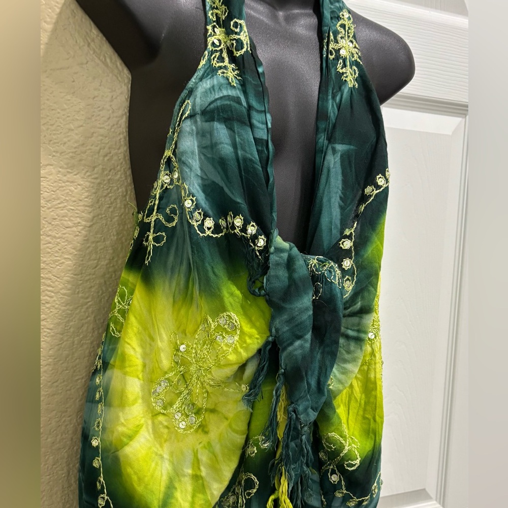 Green and Yellow Tie-Dye Halter swim cover one size - Picture 7 of 8